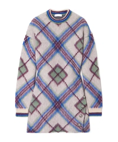 Rabanne Checked Knitted Mini Dress In Multi