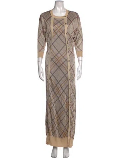 Pre-owned Rabanne Plaid Print Long Dress In Neutrals