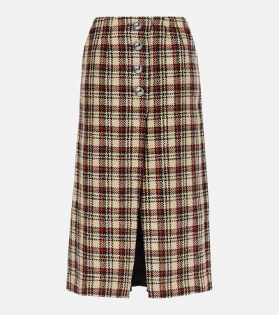 Rabanne Checked Wool-blend Tweed Midi Skirt In Multicoloured