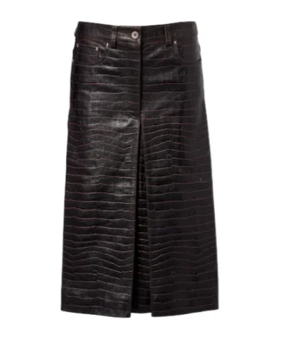 Rabanne Pleated Croc-effect Leather Midi Skirt In Black