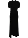 Rabanne Embellished Asymmetric Draped Midi Dress In Black