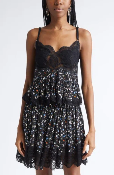 Rabanne Pleated Floral Lace Top In Black