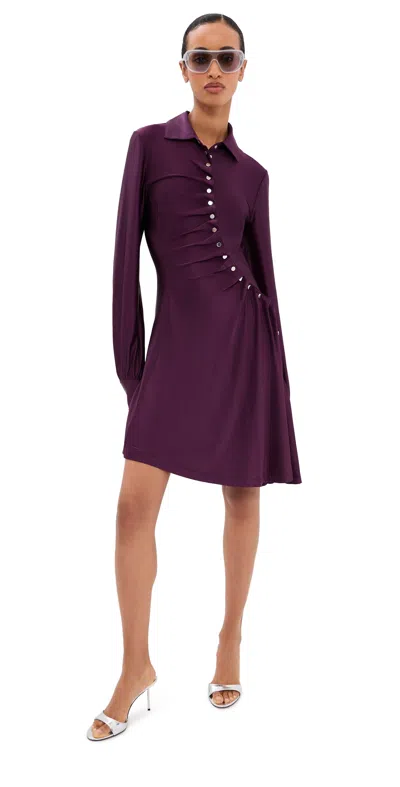 Rabanne Pleated Jersey Satin Mini Dress Magenta Purple