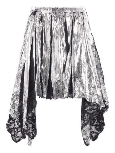Rabanne Pleated Lace-trim Skirt In Black
