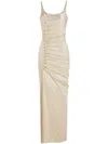 Rabanne Button-embellished Ruched Maxi Dress In Golden