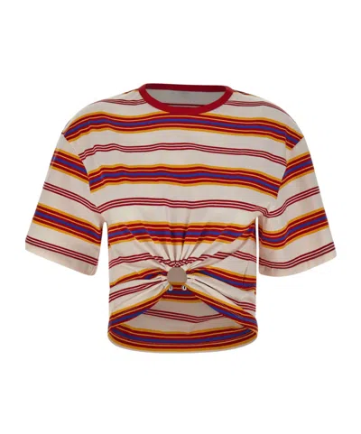 Rabanne Pleated Striped T-shirt In Multi