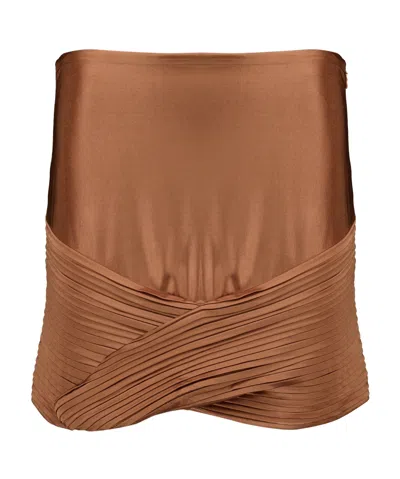Rabanne Pleated Zip-up Mini Skirt In Brown