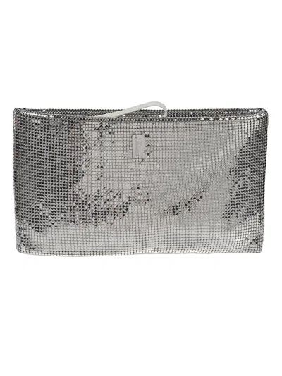 Rabanne Pochette Clutch Rectangular Brass Mesh Clutch In Silver