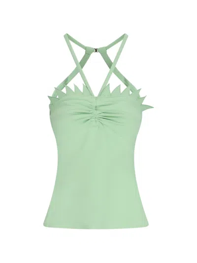Rabanne Pointed-trim Gathered Top In Green