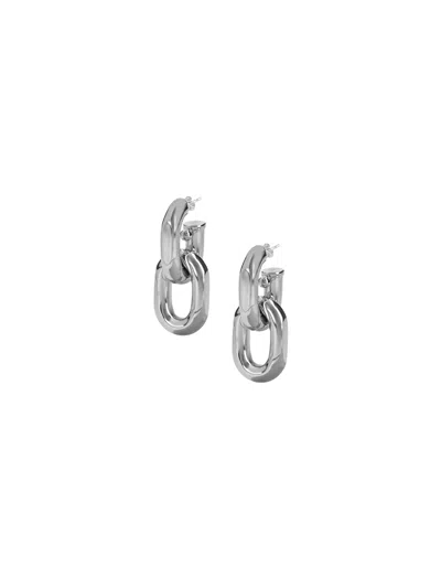 Rabanne Polished Silver Xl Link Earrings With Butterfly Closure In Metallic