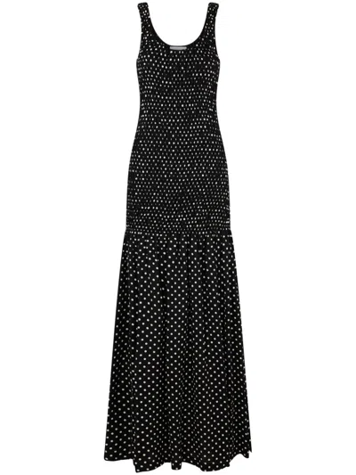 Rabanne Polka-dot Crepe Long Dress In Black