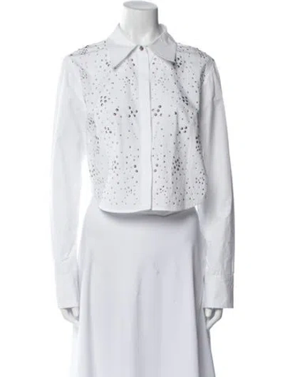 Pre-owned Rabanne Polka Dot Print Long Sleeve Button-up Top In White