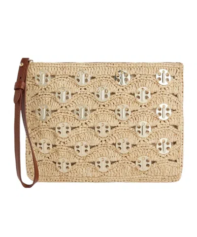 Rabanne Pouch In Raffia In Natural/gold