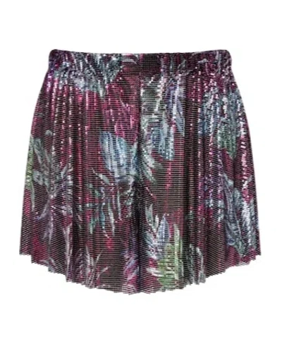 Rabanne Printed Pleated Chainmail Shorts In Purple
