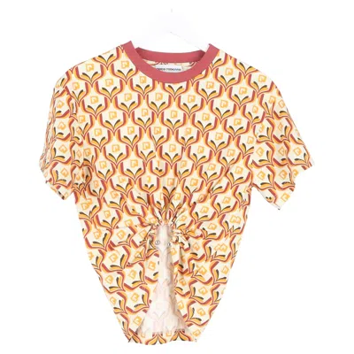 Pre-owned Rabanne Printed Cropped Top With Ring Detail In Multicolor Cotton In Brown