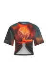 Rabanne Printed Graphic Linen-blend T-shirt In Multi