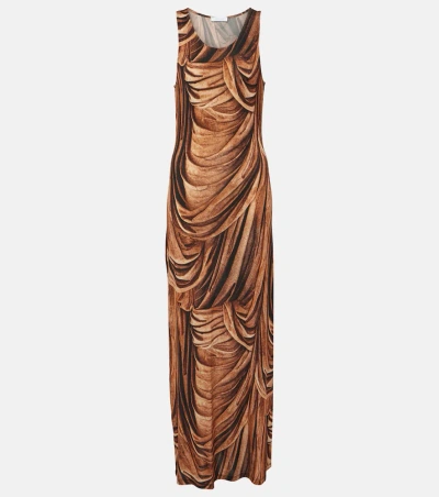 Rabanne Printed Jersey Maxi Dress In Brown