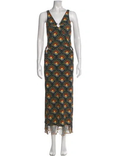 Pre-owned Rabanne Printed Long Dress In Green
