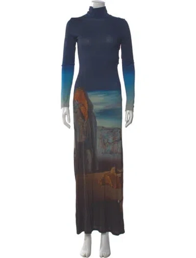 Pre-owned Rabanne Printed Long Dress W/ Tags In Blue