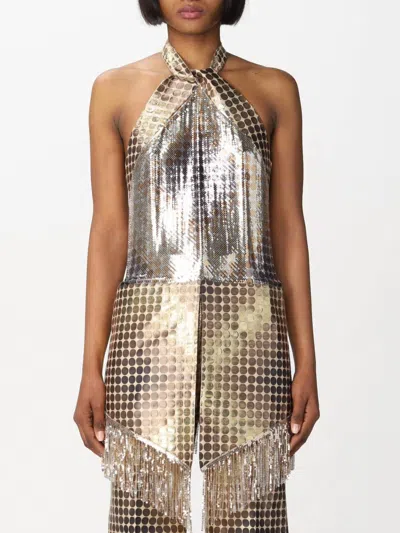 Rabanne Printed Mesh Halter Top In Gold/silver