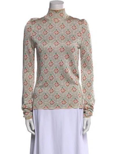 Pre-owned Rabanne Printed Mock Neck Blouse In Neutral