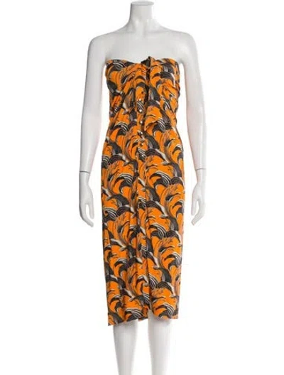 Pre-owned Rabanne Printed Pleated Accents Skirt Set In Orange