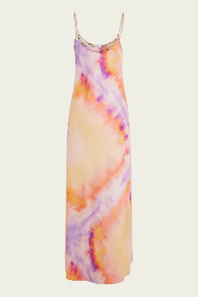 Rabanne Printed Satin Maxi Dress In Tie Dye Orange