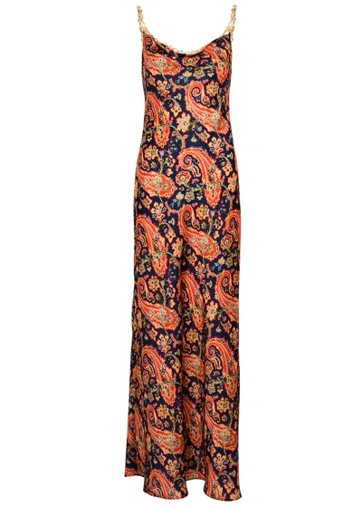 Rabanne Chainmail-embellished Paisley-print Satin Maxi Dress In Multi Print
