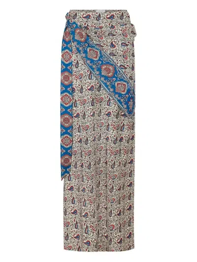 RABANNE PRINTED SATIN MIDI SKIRT