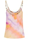 Rabanne Chainmail-embellished Tie-dyed Satin Camisole In Orange