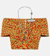 Rabanne Printed Strapless Crop Top In Red