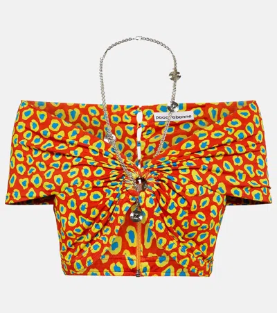 Rabanne Printed Strapless Crop Top In Red
