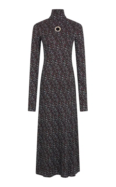 Rabanne Printed Turtleneck Midi Dress In Multi