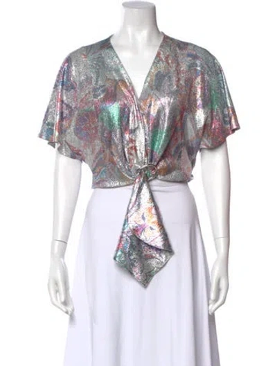 Pre-owned Rabanne Printed V-neck Crop Top W/ Tags In Multi