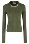 Rabanne Khaki Sweater With  'xl Link' Chain Applied In Green