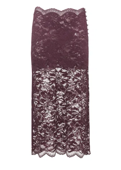 Rabanne Purple Lace Midi Skirt With Scalloped Edges And Side Button Fastening
