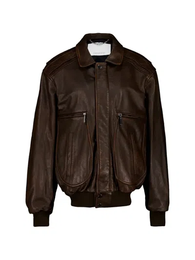 Rabanne Quilted-shoulder Leather Jacket In Brown