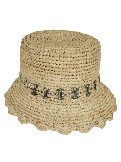 Rabanne Raffia-blend Embellished Bucket Hat In Neutrals