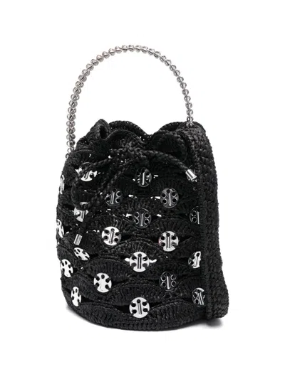 Rabanne Raffia Bucket Bag In Black