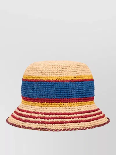 Rabanne Raffia Bucket Hat Summer Band Detail In Multi