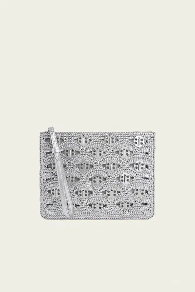 Rabanne Raffia Clutch Bag In Silver