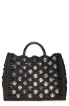 Rabanne Raffia Disc Tote In Black/silver