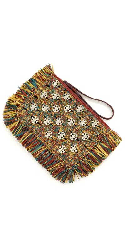 Rabanne Raffia Fringe Pouch Reggae/light Gold