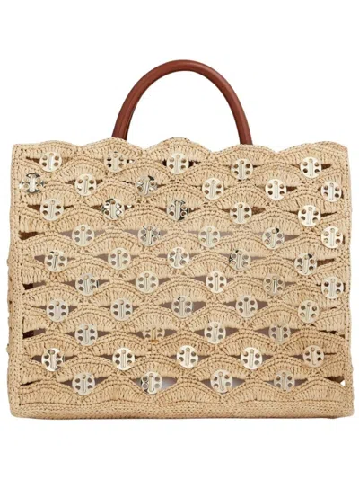 Rabanne Raffia Handbag With Intricate Woven Design In Multi