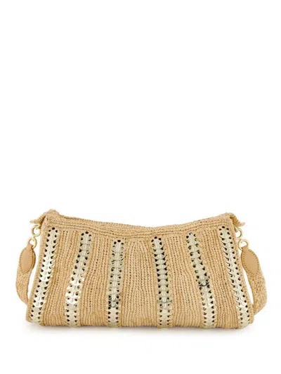 Rabanne Raffia Handbag With Silver Inserts In Beige