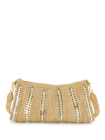 Rabanne Raffia Handbag With Silver Inserts In Beige