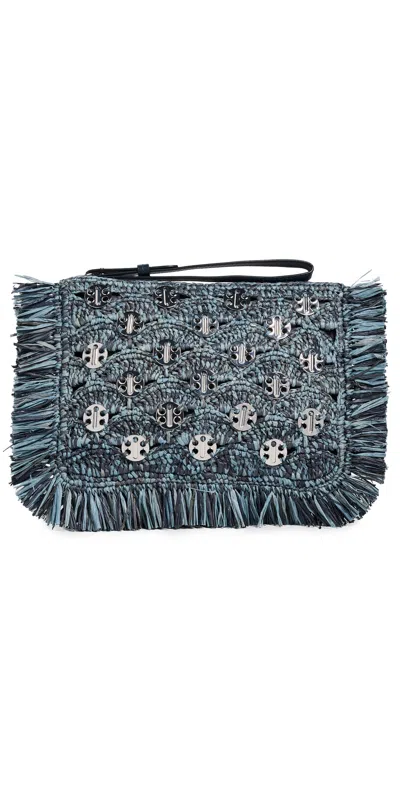 Rabanne Raffia Pouch Blue Denim Silver