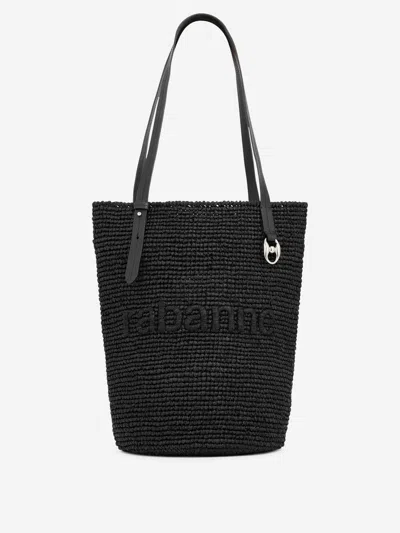 Rabanne Raffia Tote Bag In Black