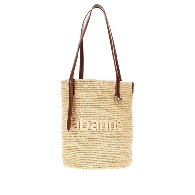 Rabanne Raffia Tote Bag With Logo In Neutrals