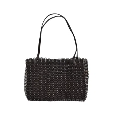 Rabanne Rectangular Handbag With Interlinked Leather Design In Black